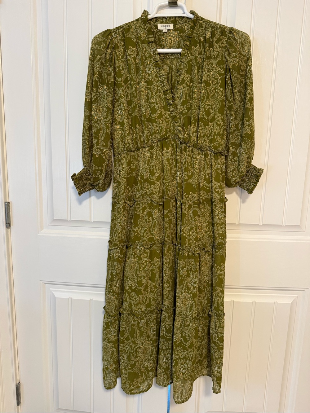 Umgee Olive Paisley Tiered Maxi Dress